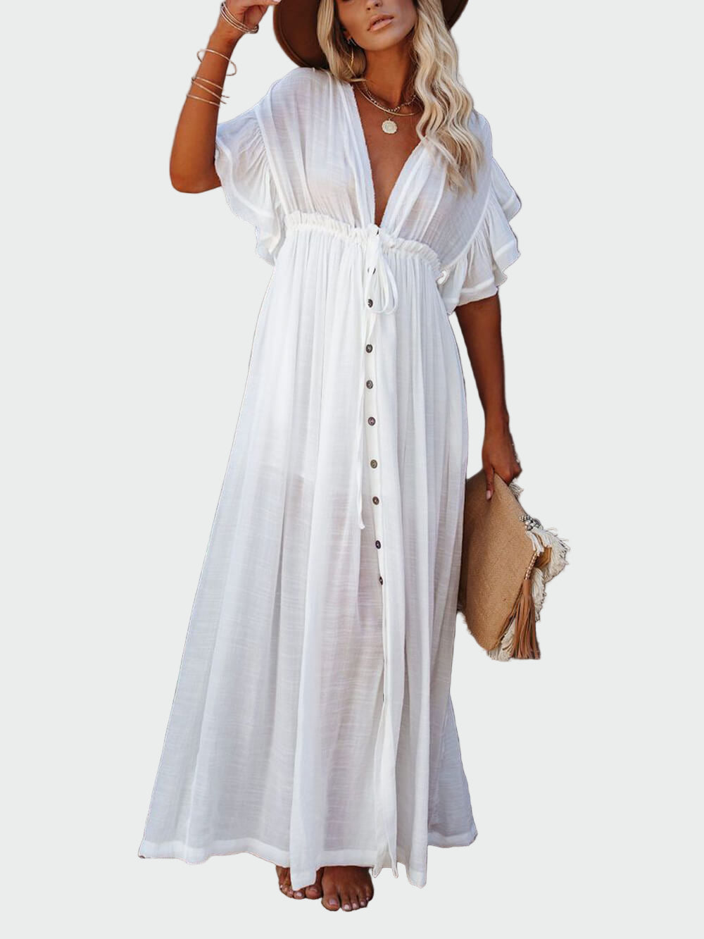 Buttoned Cotton Linen Boho Maxi Dress Jasmine's Boutique Australia