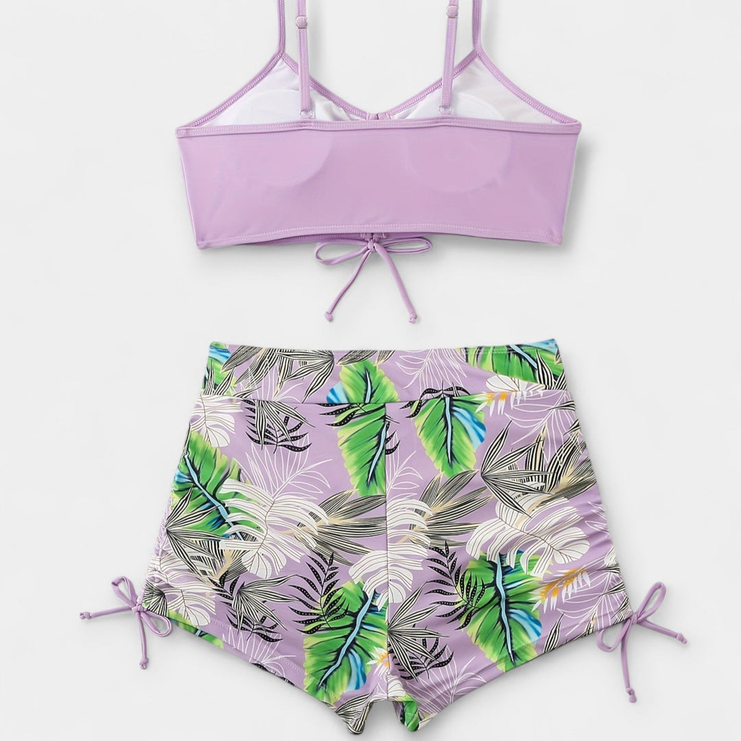 High-Waisted Bikini with Tropical Print and Straps Jasmine's Boutique Australia