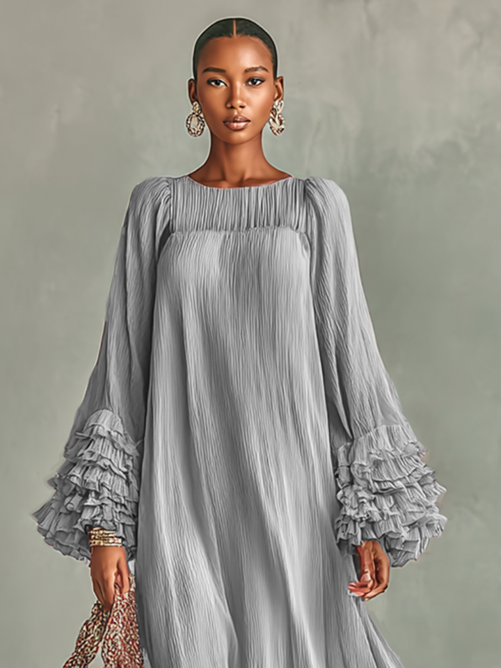 Maxi Dress in Pleated Chiffon for Women with Long Sleeves and Ruffles Jasmine's Boutique Australia