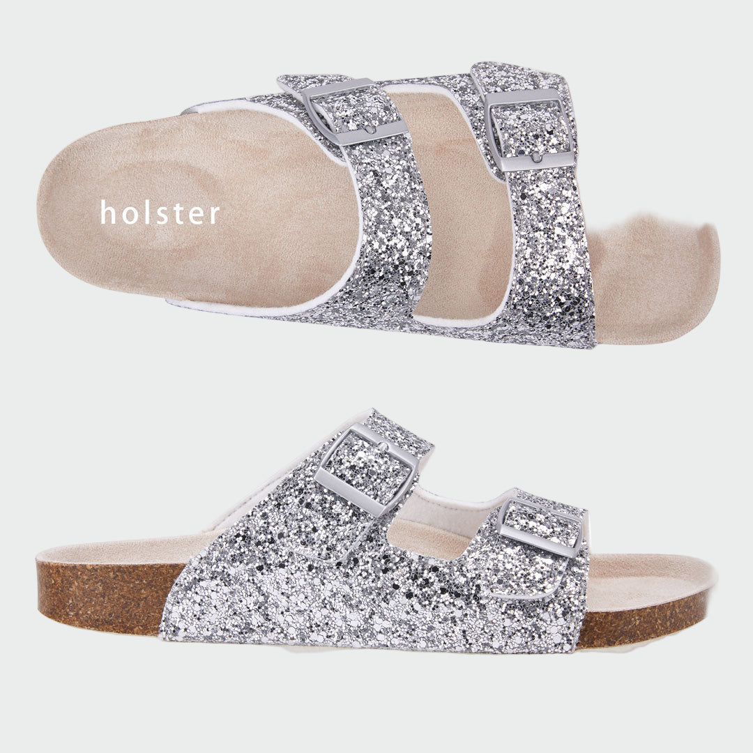Silver Glitter Buckle Slides Jasmine's Boutique Australia