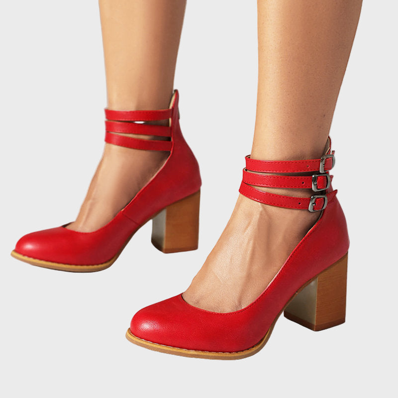 Triple Strap Elegance Block Heels Jasmine's Boutique Australia
