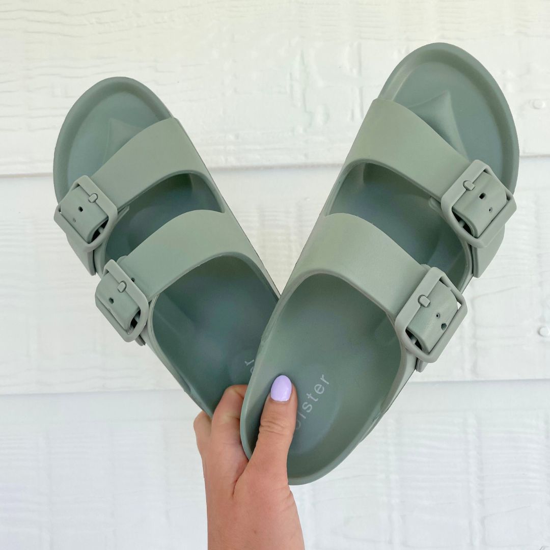 Sage Green Double Buckle Slide Sandals Jasmine's Boutique Australia