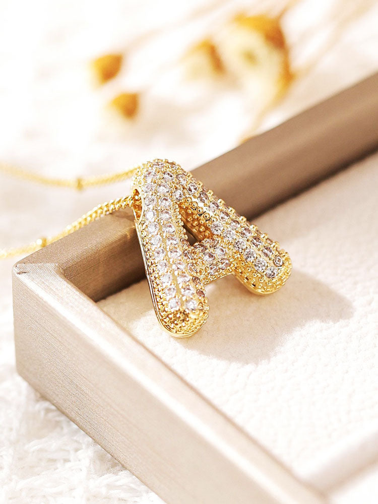 Pavé Bubble Letter Monogram Necklace Jasmine's Boutique Australia