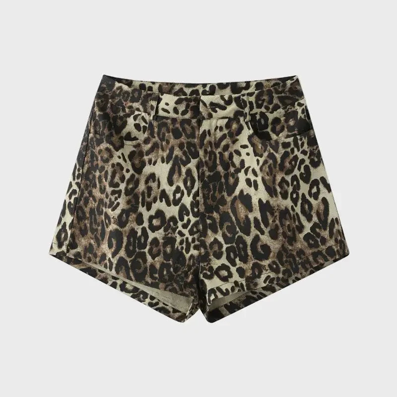 Leopard Print High-Waist Denim Shorts Luxe-london.uk
