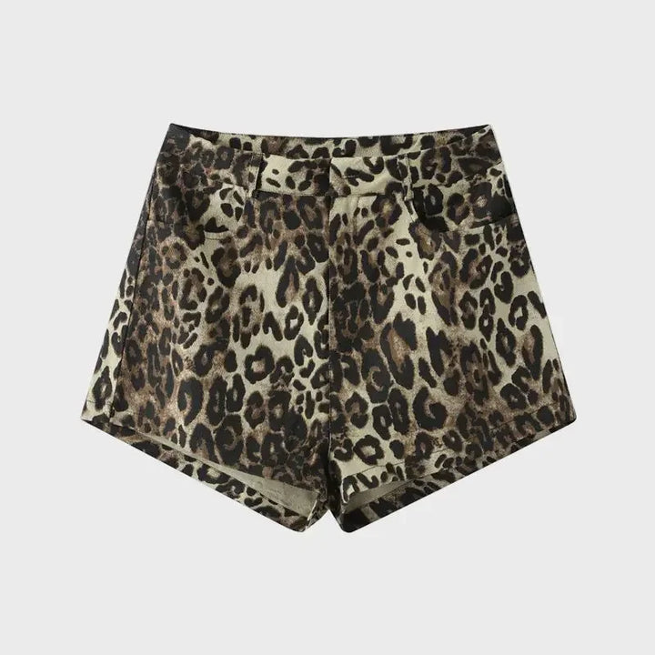 Leopard Print High-Waist Denim Shorts Luxe-london.uk