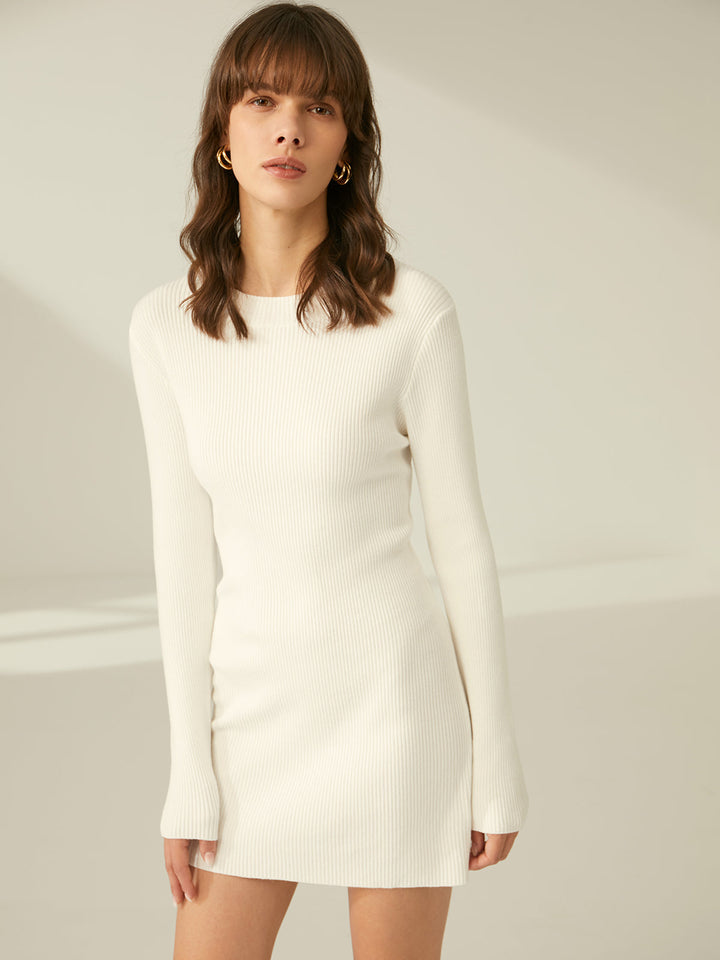 Ribbed Crewneck Sweater Dress  Liora Lane Boutique Sweater Dresses White / XL 107.99