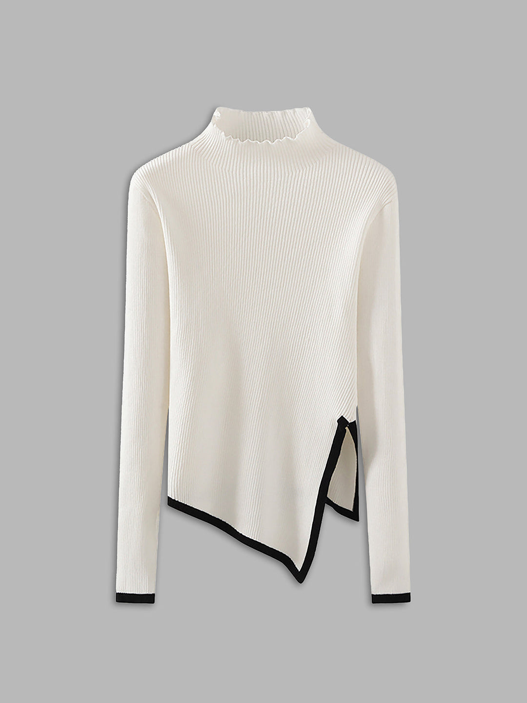 Asymmetrical Trim Mock Neck Sweater  Liora Lane Boutique Sweaters White / XL 32.00