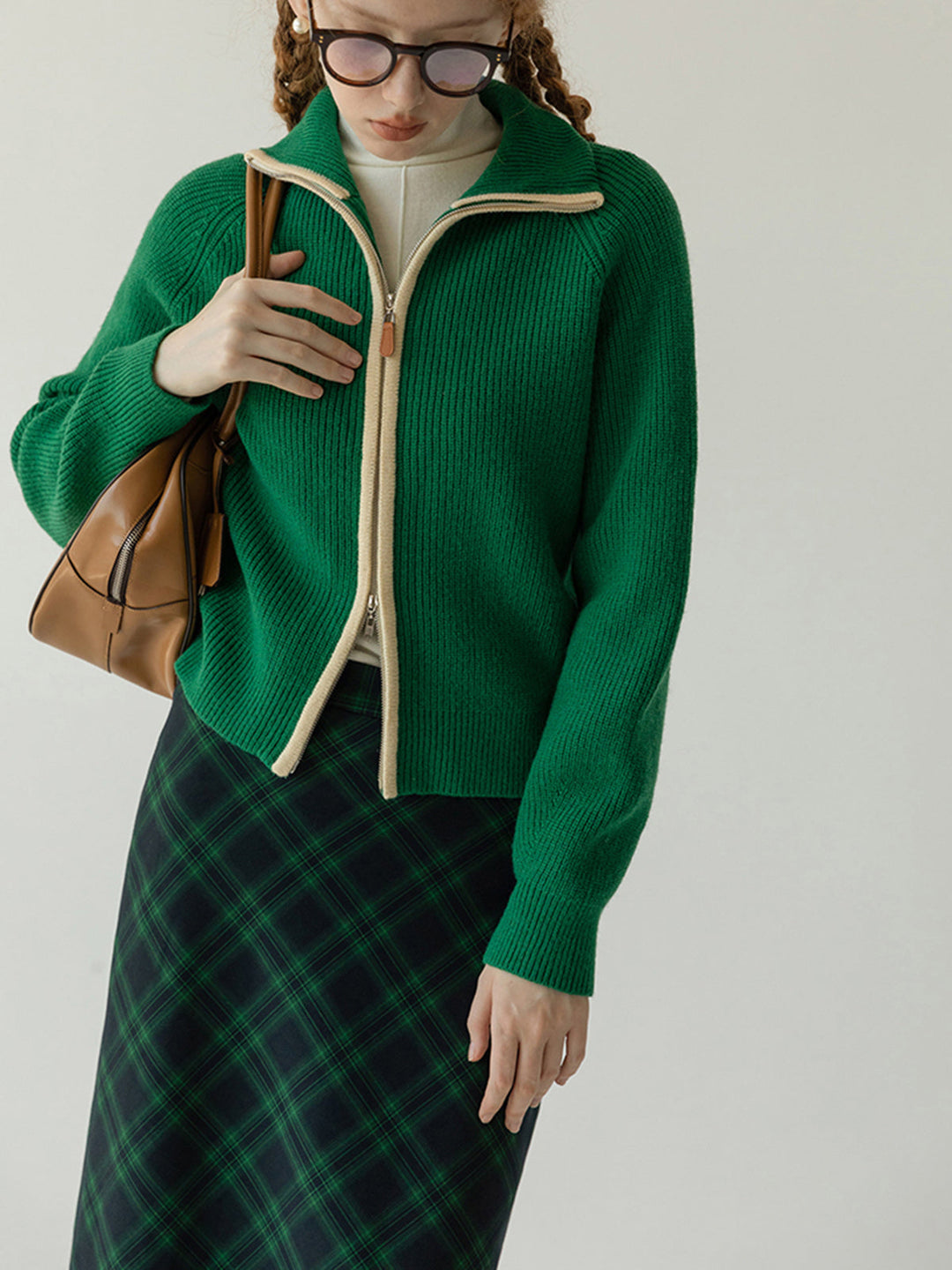 Two Way Zip Contrast Trim Cardigan  Liora Lane Boutique Cardigans