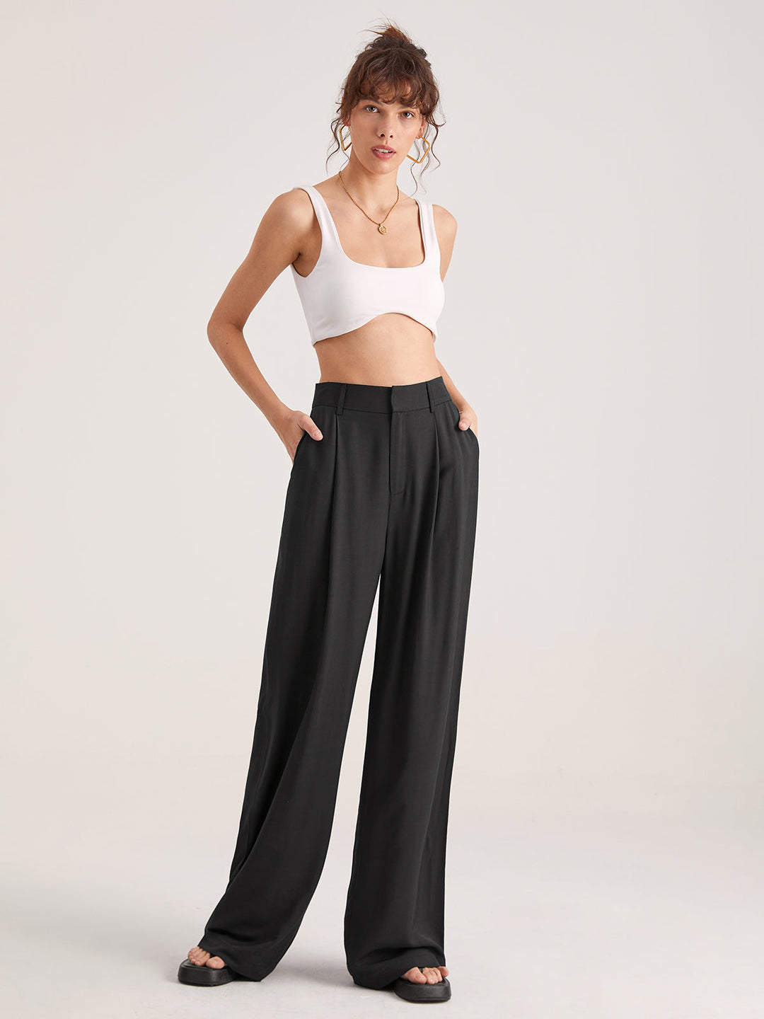 Oversized High Waisted Pleat Front Trousers  Liora Lane Boutique Pants