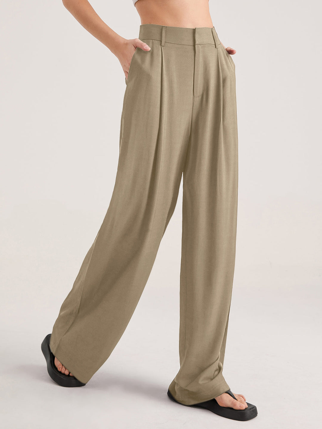 Oversized High Waisted Pleat Front Trousers  Liora Lane Boutique Pants Khaki / XL 46.00