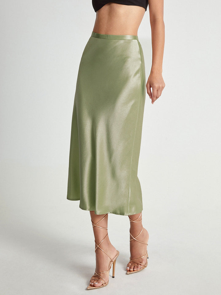 High Waisted Satin Flowy Midi Skirt  Liora Lane Boutique Skirts