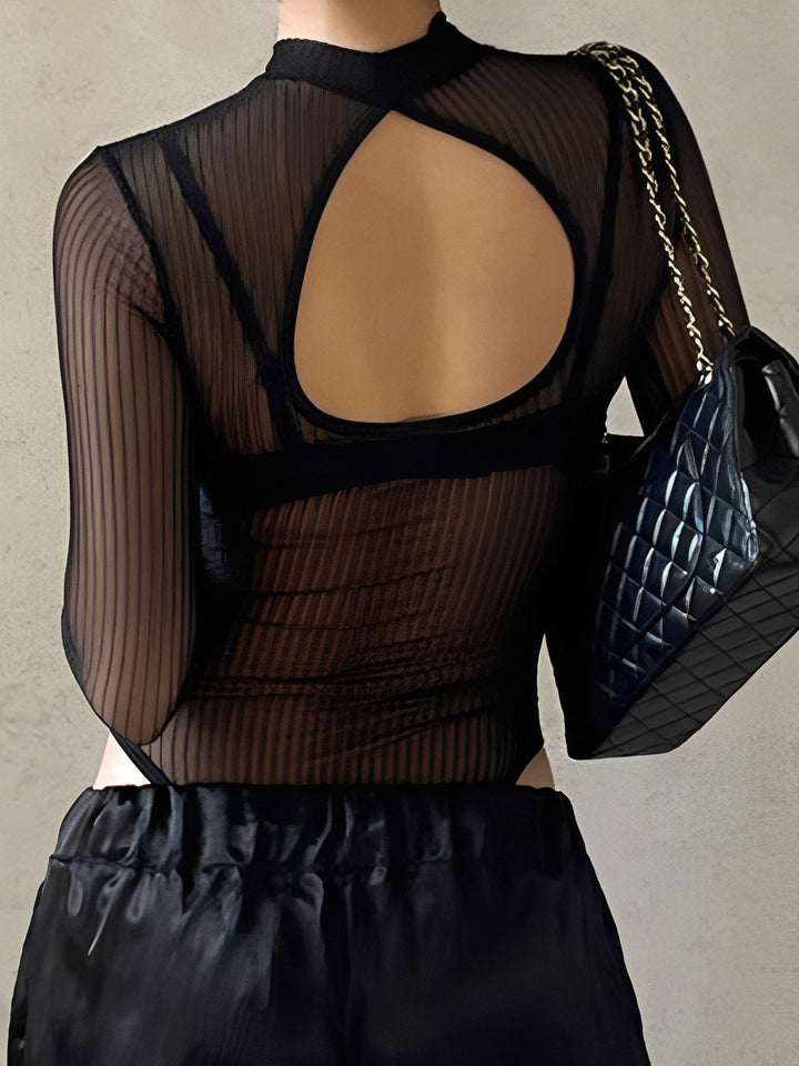 Sheer Mesh Open Back Cutout Bodysuit  Liora Lane Boutique Bodysuits
