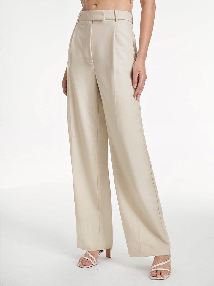 High Waisted Relaxed Fit Wide Leg Dress Pants  Liora Lane Boutique Pants Beige / L 42.00