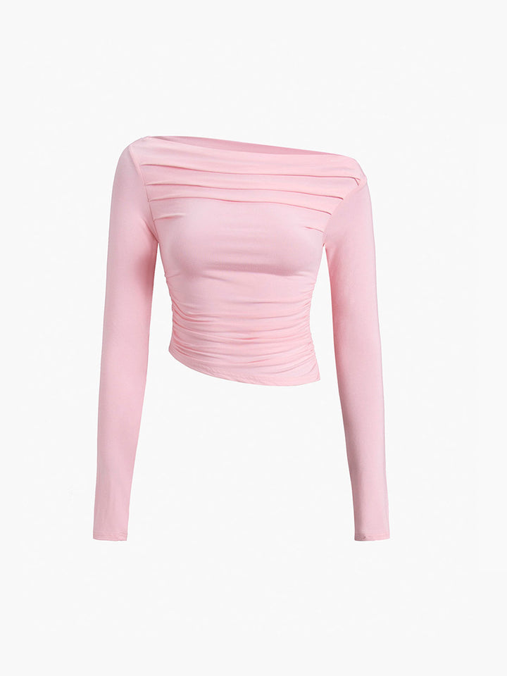 Asymmetrical Off Shoulder Long Sleeve Shirt  Liora Lane Boutique T-Shirts