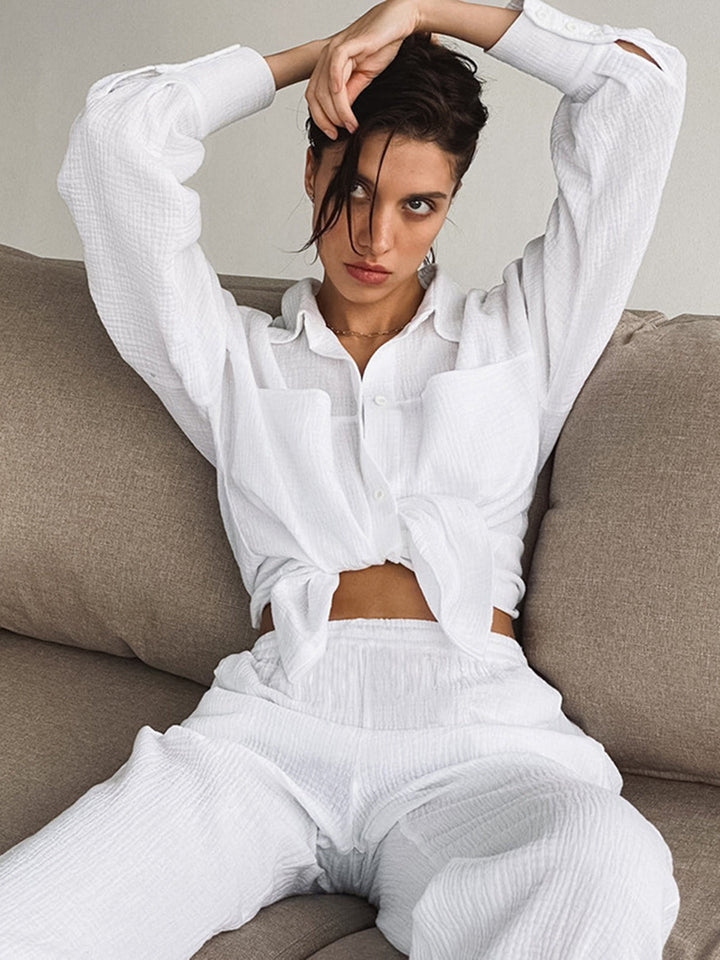 Minimalist Cotton Two Piece Pants Set  Liora Lane Boutique Pant Sets