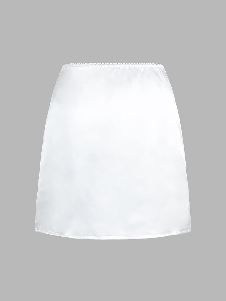 Lace Trim Satin Skirt Set  Liora Lane Boutique Skirt Sets
