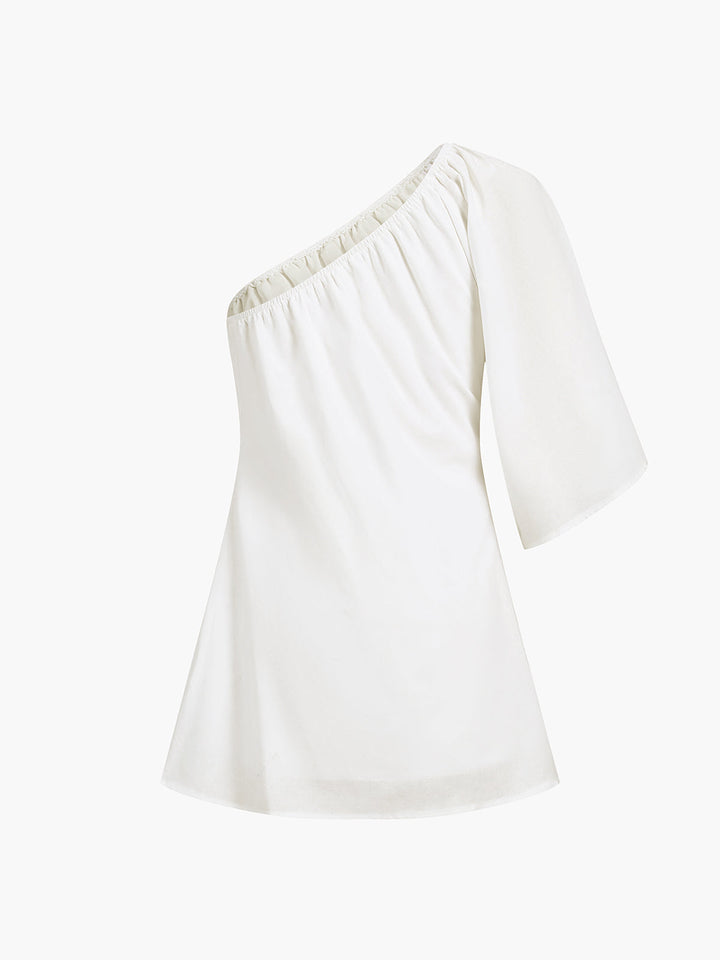 Aegean Cotton Linen One Sleeve Short Dress  Liora Lane Boutique Dresses