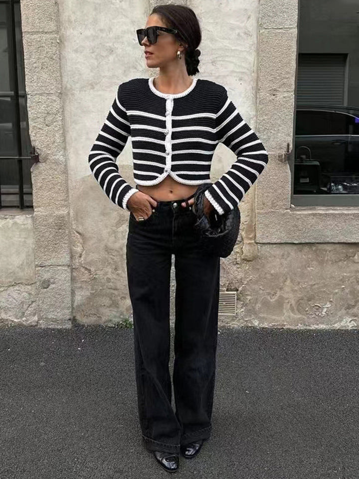 Old Money Aesthetics Stripe Cardigan  Liora Lane Boutique Cardigans Black / XL 39.00