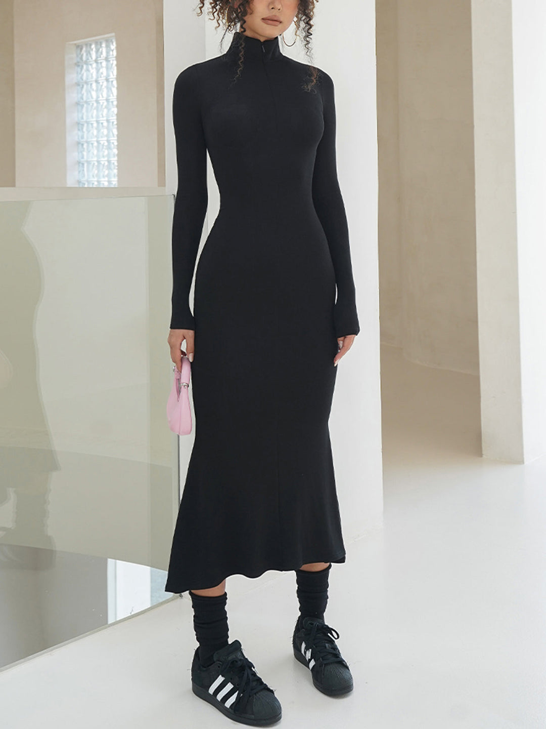 Leisure Mock Neck Long Sleeve Midi Dress  Liora Lane Boutique Dresses