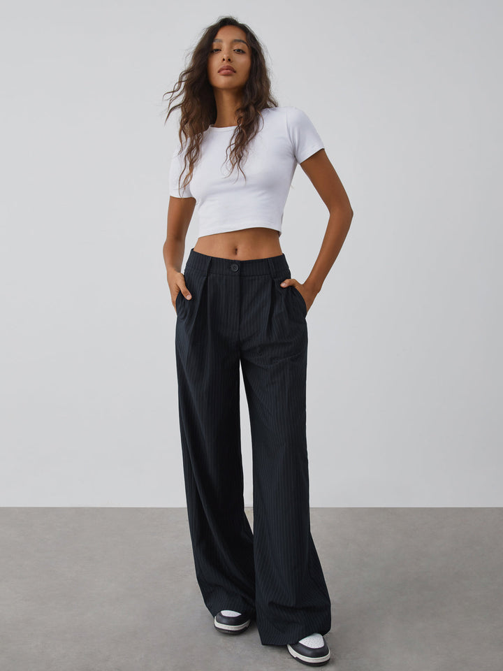 Shock Value Pinstripe Wide Leg Dress Pants  Liora Lane Boutique Pants