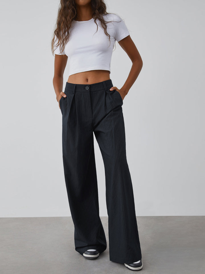 Shock Value Pinstripe Wide Leg Dress Pants  Liora Lane Boutique Pants