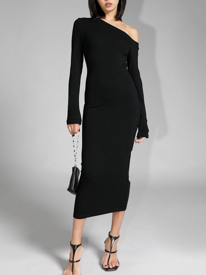 Asymmetric Off Shoulder Long Sleeve Midi Dress  Liora Lane Boutique Dresses