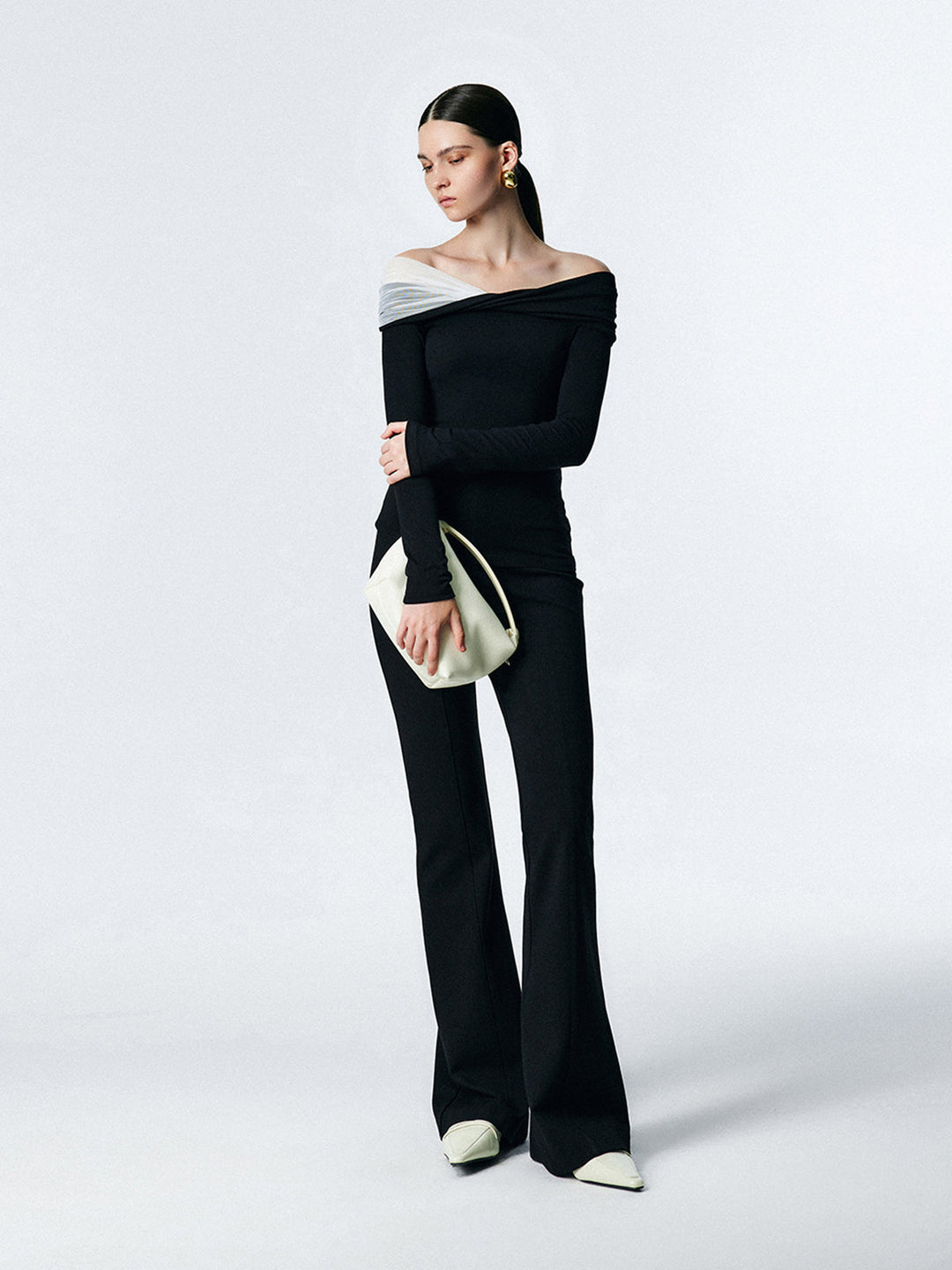 Asymmetric Off Shoulder Long Sleeve Mesh Top  Liora Lane Boutique T-Shirts