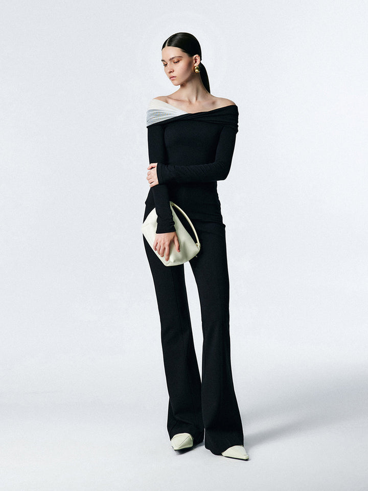 Asymmetric Off Shoulder Long Sleeve Mesh Top  Liora Lane Boutique T-Shirts
