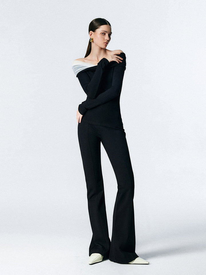 Asymmetric Off Shoulder Long Sleeve Mesh Top  Liora Lane Boutique T-Shirts