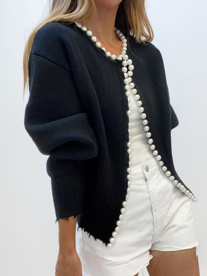 Pearl Trim Ripped Hem Cardigan  Liora Lane Boutique Cardigans