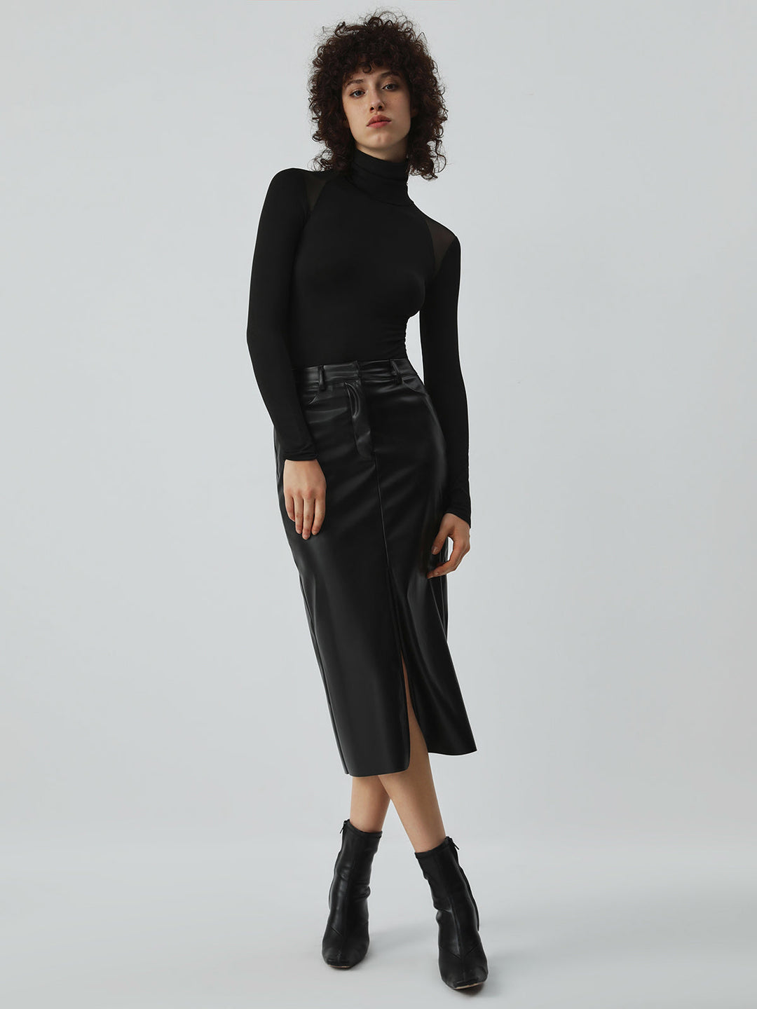 Patchwork Mesh Turtleneck Long Sleeve Bodysuit  Liora Lane Boutique Bodysuits