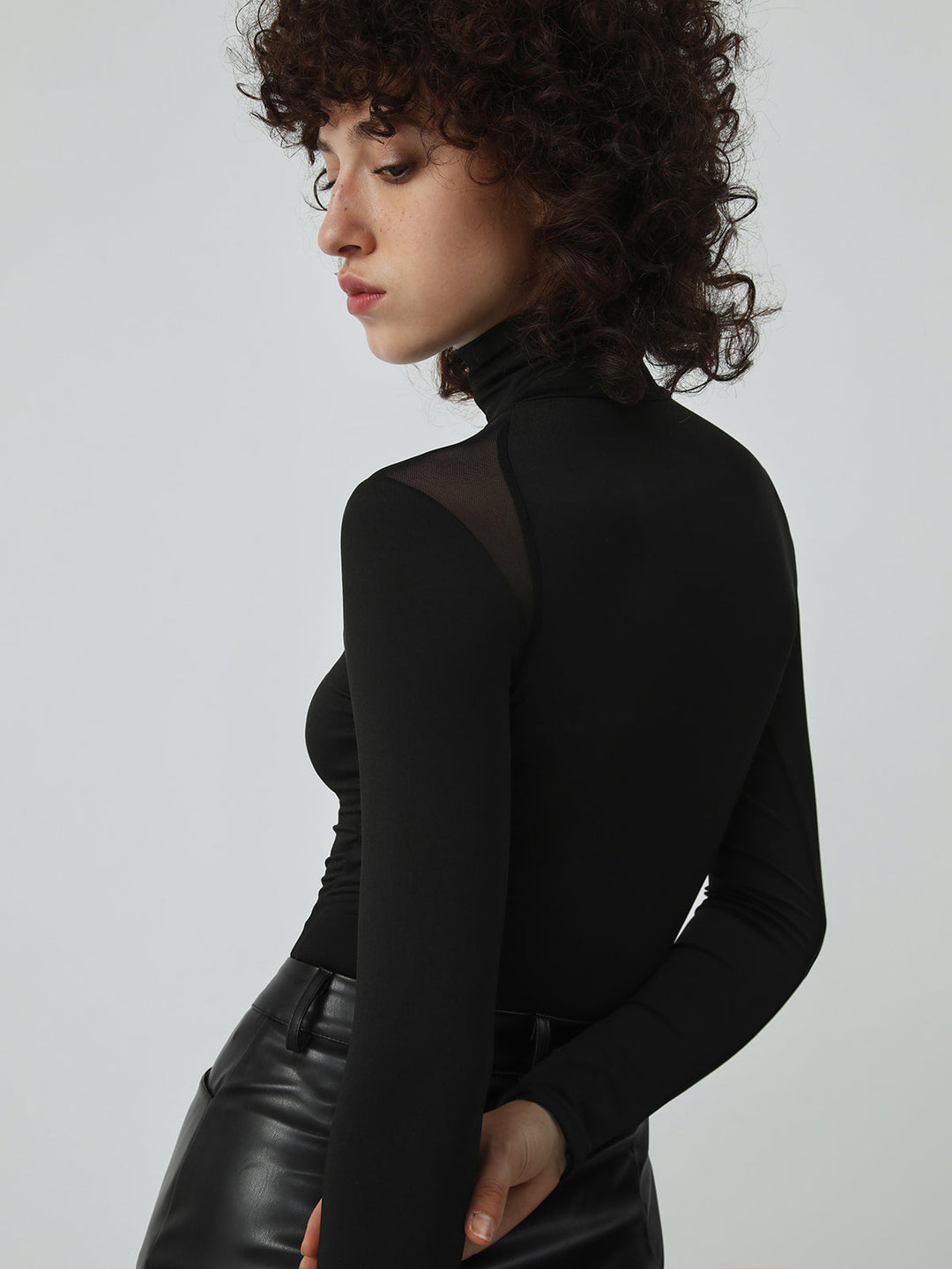 Patchwork Mesh Turtleneck Long Sleeve Bodysuit  Liora Lane Boutique Bodysuits