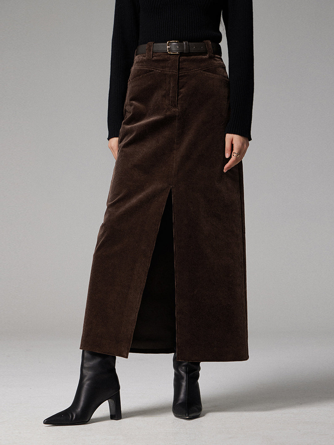 Pockets Corduroy Slit Maxi Skirt  Liora Lane Boutique Skirts