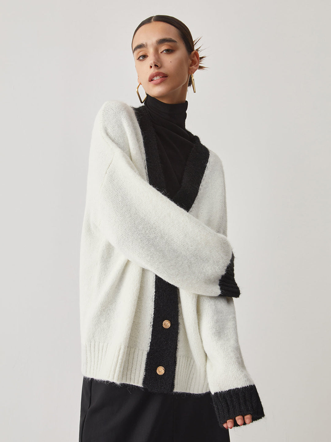 Oversized Contrast Trim Cardigan  Liora Lane Boutique Cardigans