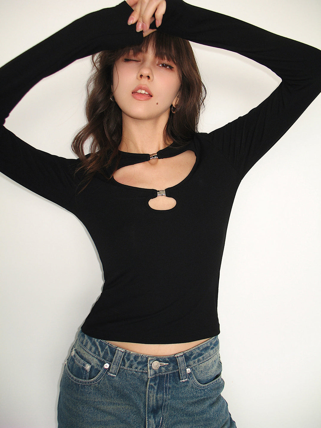 Double Keyholes Long Sleeve Top  Liora Lane Boutique T-Shirts