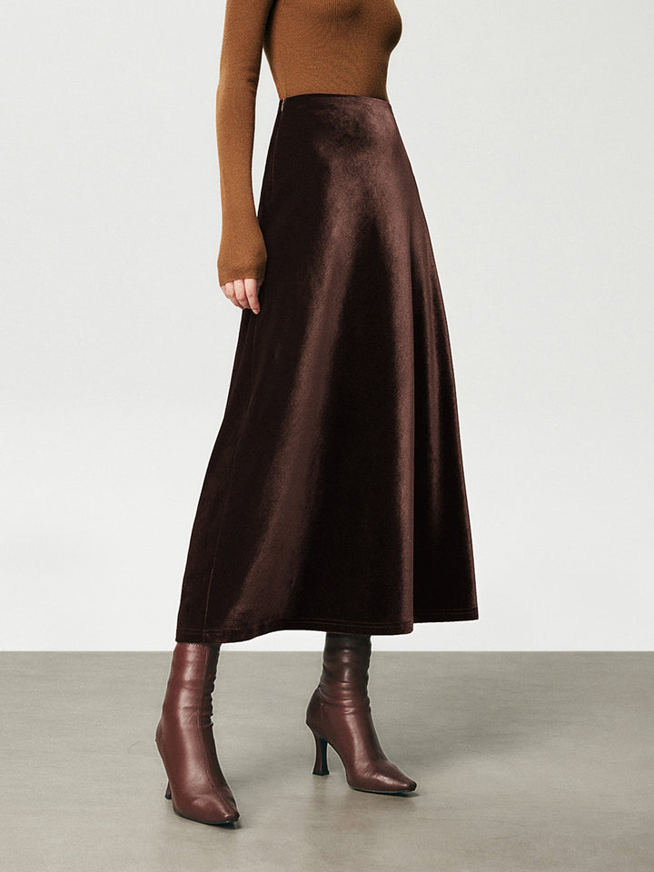 High Waist Velvet Maxi Skirt  Liora Lane Boutique Skirts Dark Brown / XL 36.00