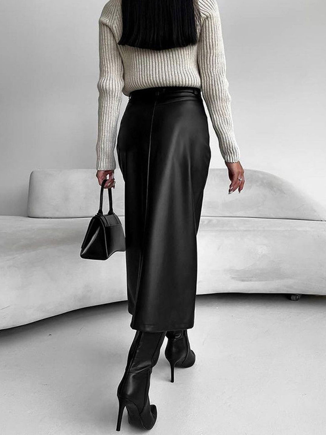Faux Leather Slit Midi Skirt  Liora Lane Boutique Skirts
