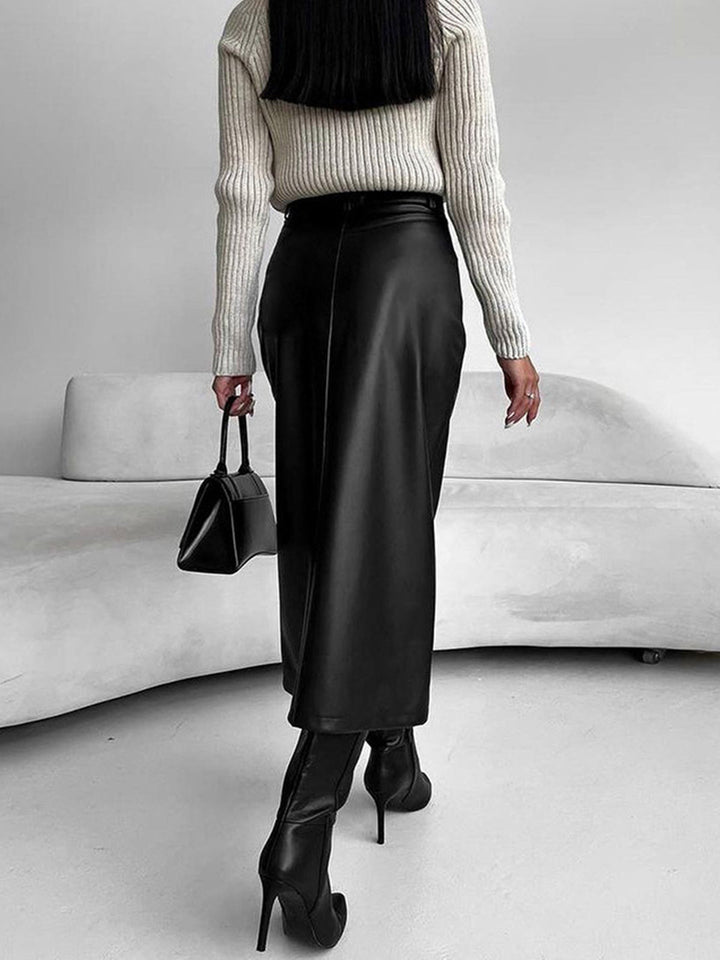 Faux Leather Slit Midi Skirt  Liora Lane Boutique Skirts