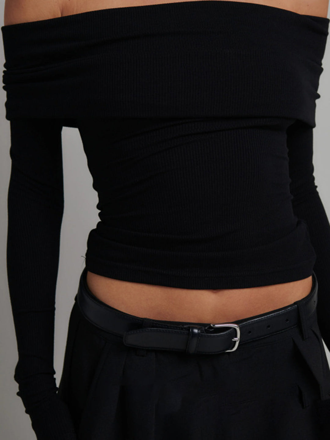 Off Shoulder Overfold Long Sleeve Crop Shirt  Liora Lane Boutique T-Shirts