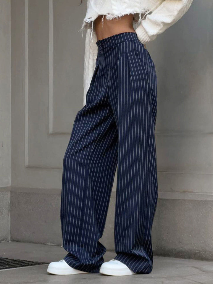 Pinstripe Pleated Wide-Leg Pants  Liora Lane Boutique Pants