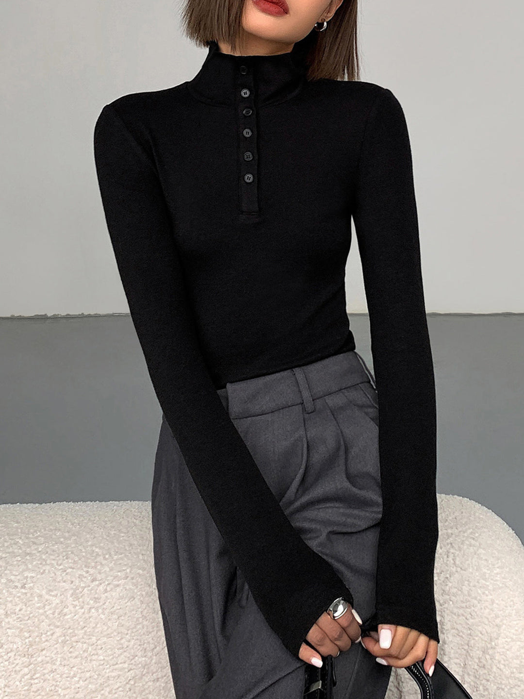 Slinky Button-up Long Sleeve Shirt  Liora Lane Boutique T-Shirts