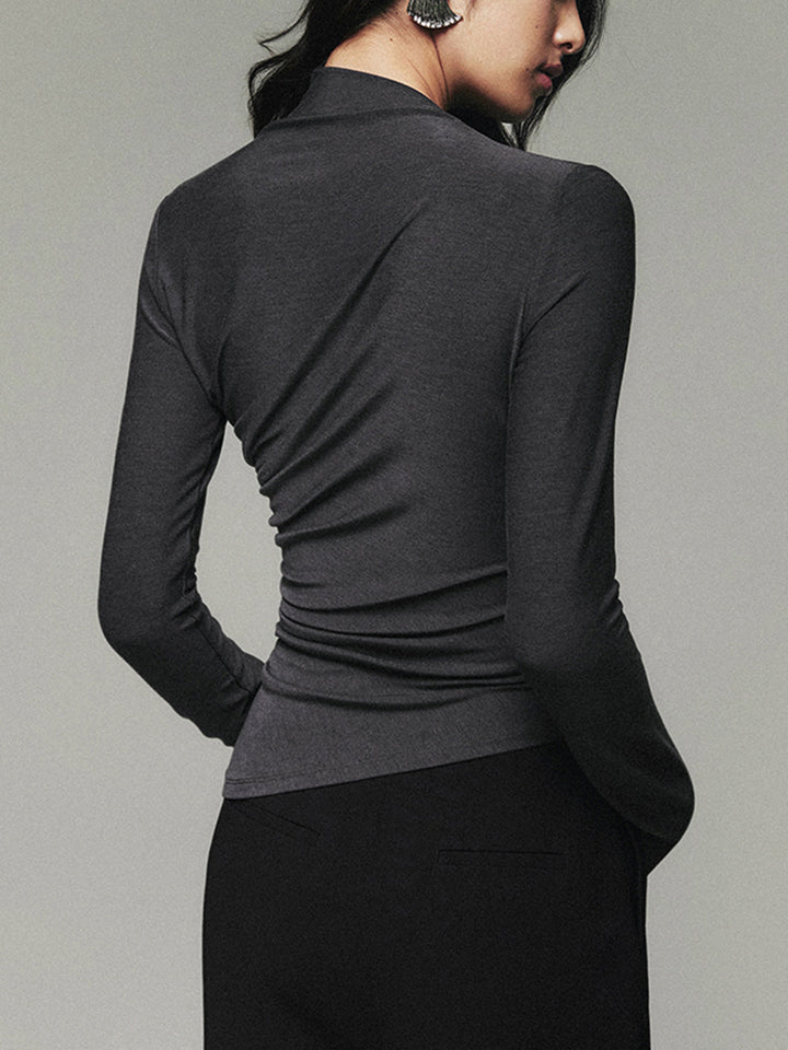 Asymmetric Collar Draped Long Sleeve Shirt  Liora Lane Boutique T-Shirts
