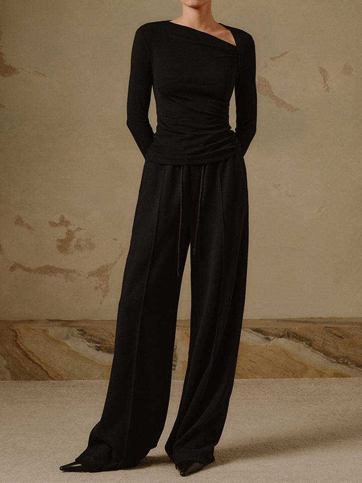 Ribbed Knit Long Sleeve Asymmetric Shirt  Liora Lane Boutique T-Shirts