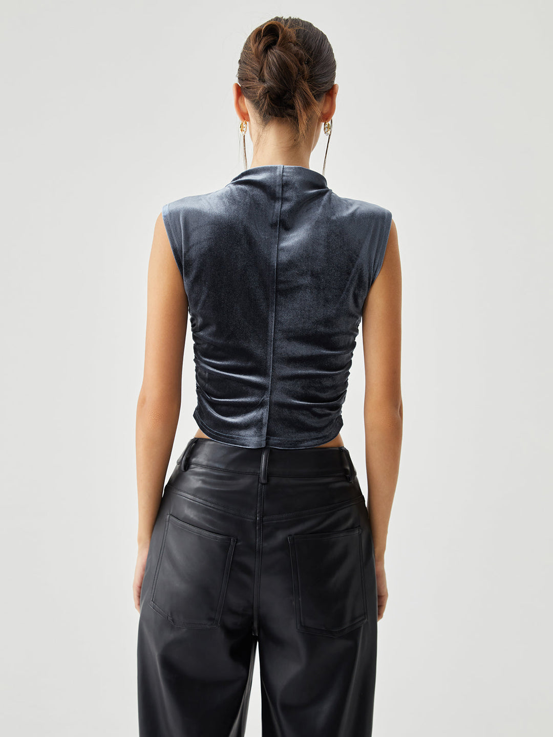 Velvet Draped Mock Neck Sleeveless Crop Top  Liora Lane Boutique T-Shirts