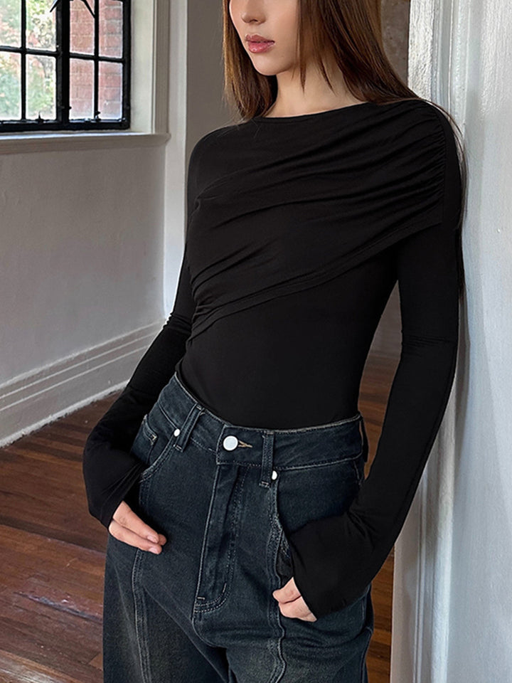 Layered Long Sleeve Pleated Shirt  Liora Lane Boutique T-Shirts Black / XL 28.00