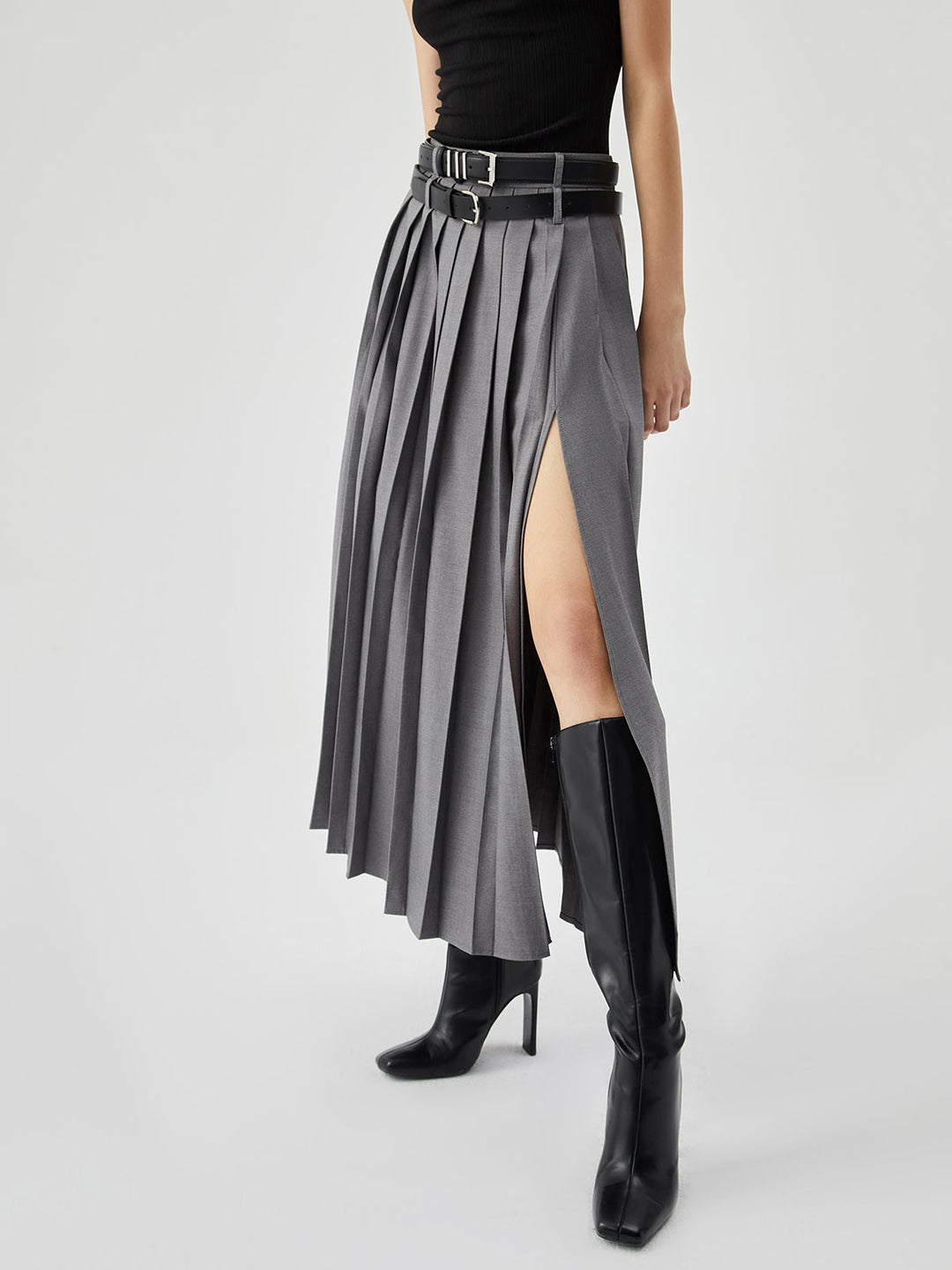 Pleated Split Maxi Skirt Without Belt  Liora Lane Boutique Skirts