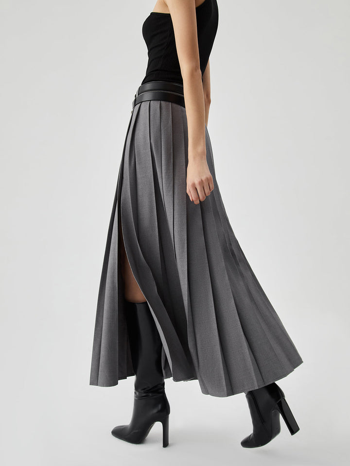 Pleated Split Maxi Skirt Without Belt  Liora Lane Boutique Skirts