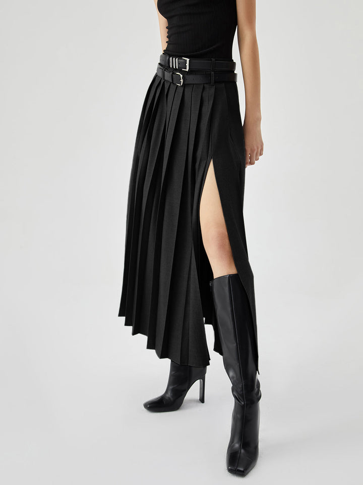Pleated Split Maxi Skirt Without Belt  Liora Lane Boutique Skirts