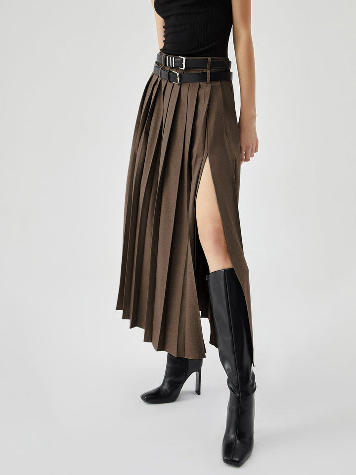 Pleated Split Maxi Skirt Without Belt  Liora Lane Boutique Skirts