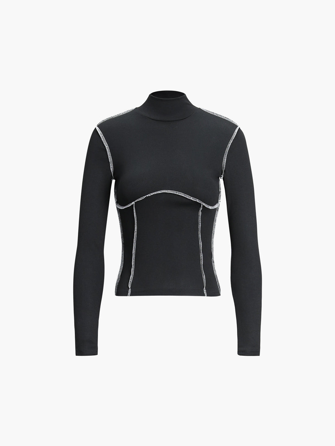 Contrast Trim Mock Neck Long Sleeve Top  Liora Lane Boutique T-Shirts